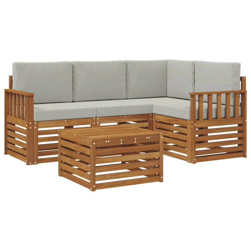 Lauko sofos komplektas 5 pcs Natūrali ir šviesiai pilka