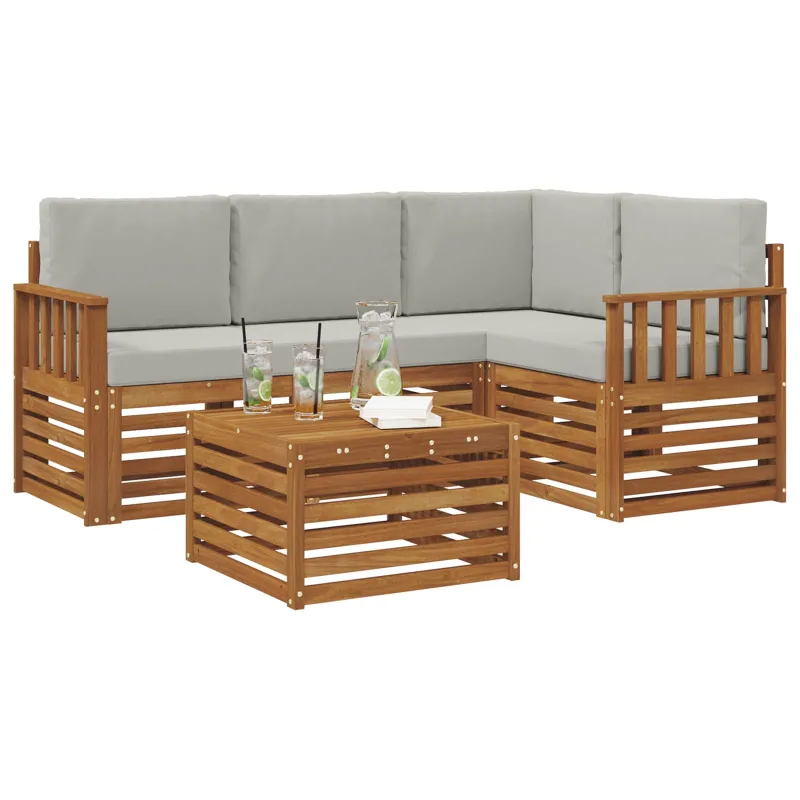 Lauko sofos komplektas 5 pcs Natūrali ir šviesiai pilka