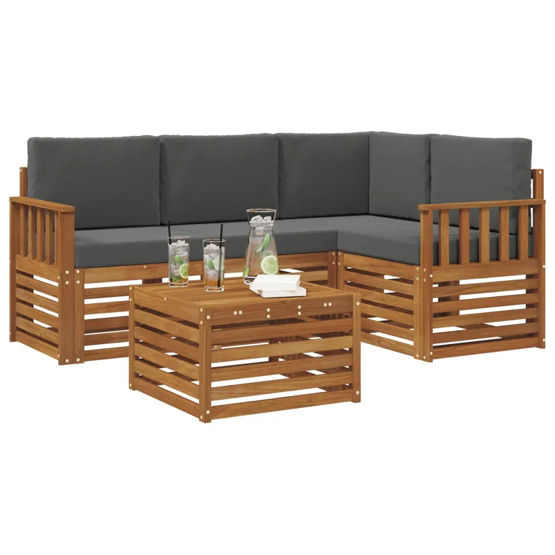 Lauko sofos komplektas su pagalve 5 pcs Natūralus ir antracitas