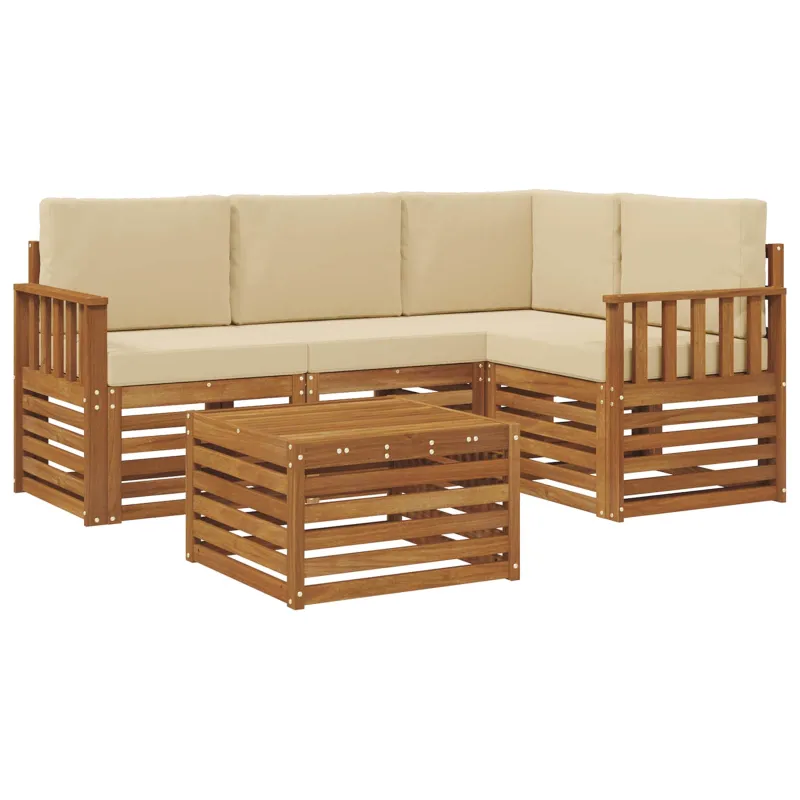 Lauko sofos komplektas su pagalve 5 pcs Natūralus ir bežinis