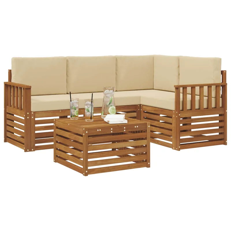 Lauko sofos komplektas su pagalve 5 pcs Natūralus ir bežinis