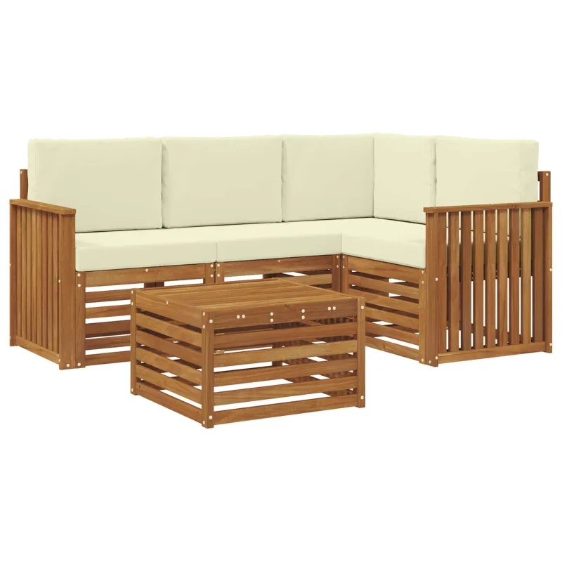 Lauko sofos komplektas su pagalve 5 pcs Natūralus ir grietinėlė