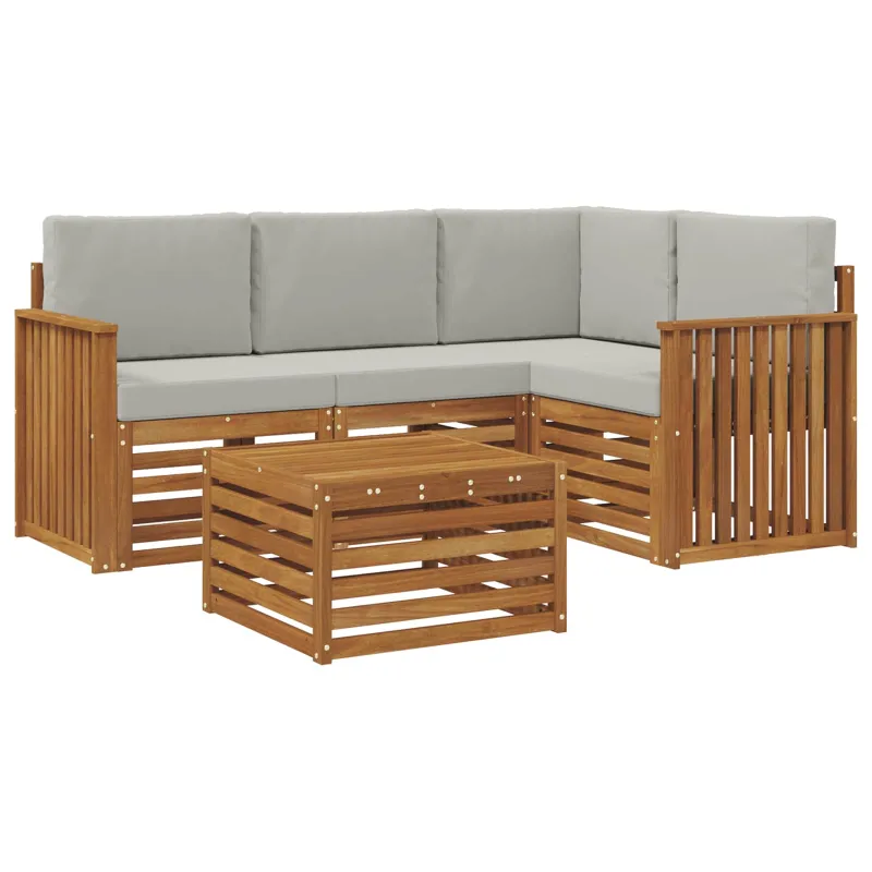 Lauko sofos komplektas 5 pcs Natūrali ir šviesiai pilka
