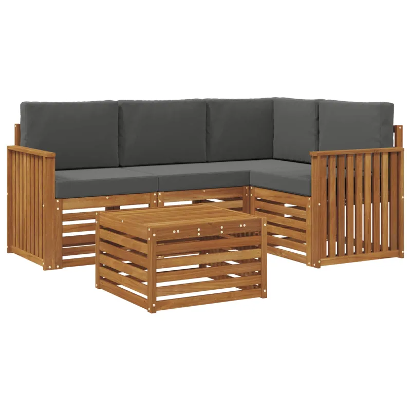 Lauko sofos komplektas su pagalve 5 pcs Natūralus ir antracitas