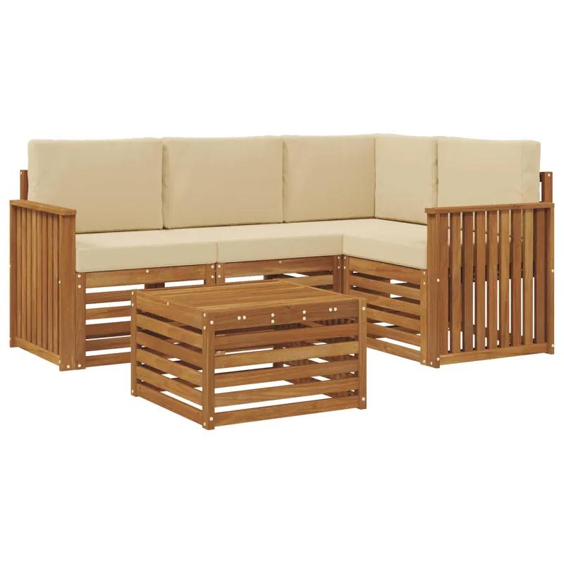 Lauko sofos komplektas su pagalve 5 pcs Natūralus ir bežinis
