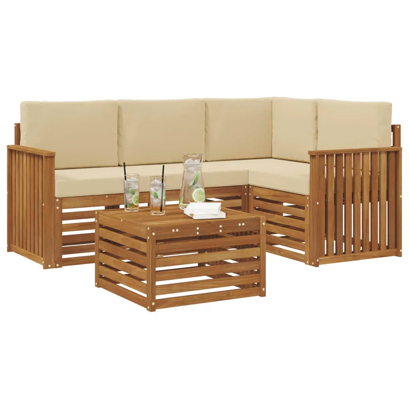 Lauko sofos komplektas su pagalve 5 pcs Natūralus ir bežinis