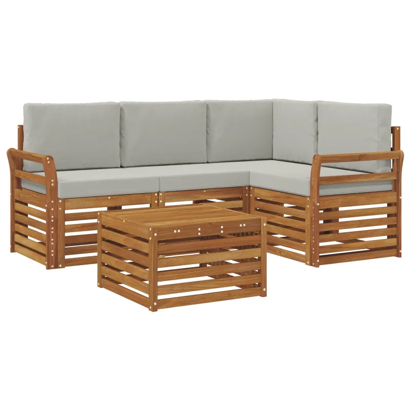 Lauko sofos komplektas 5 pcs Natūrali ir šviesiai pilka
