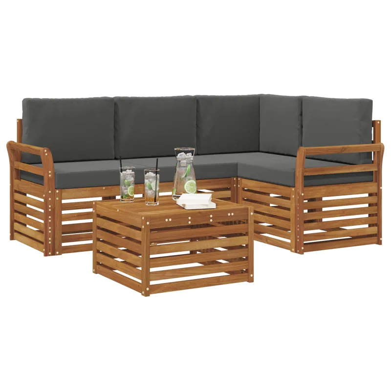 Lauko sofos komplektas su pagalve 5 pcs Natūralus ir antracitas