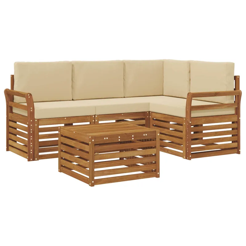 Lauko sofos komplektas su pagalve 5 pcs Natūralus ir bežinis