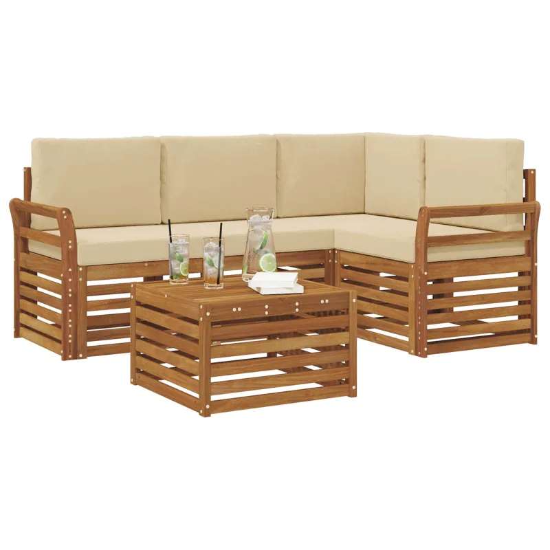 Lauko sofos komplektas su pagalve 5 pcs Natūralus ir bežinis