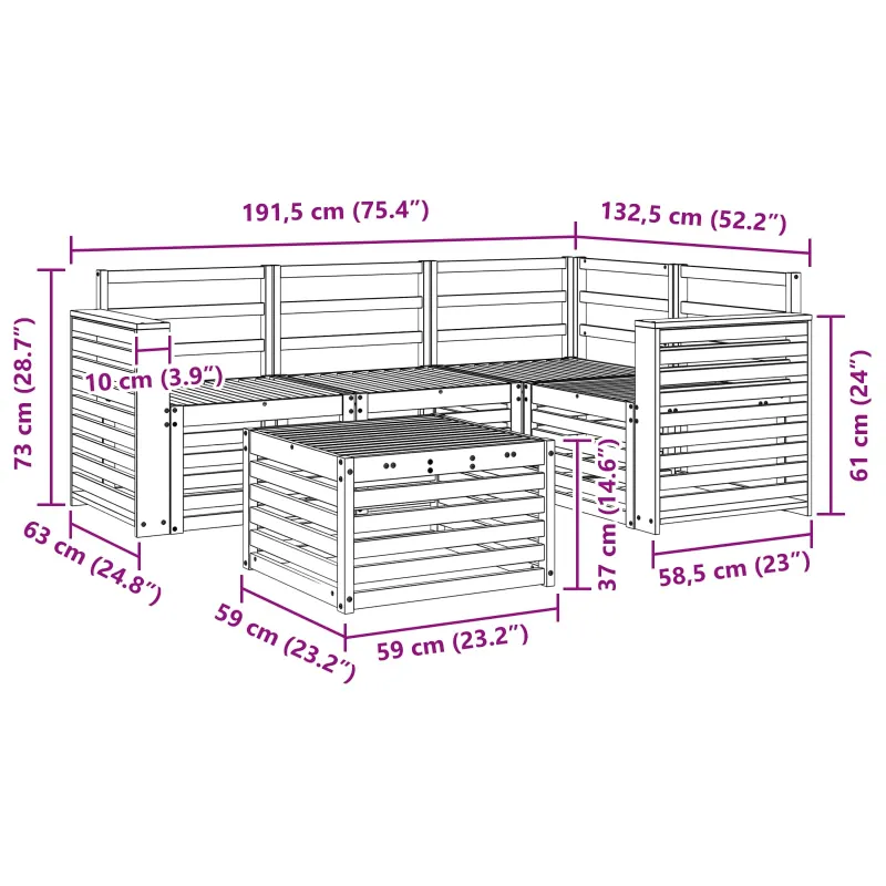 Lauko sofos komplektas 5 pcs Natūrali
