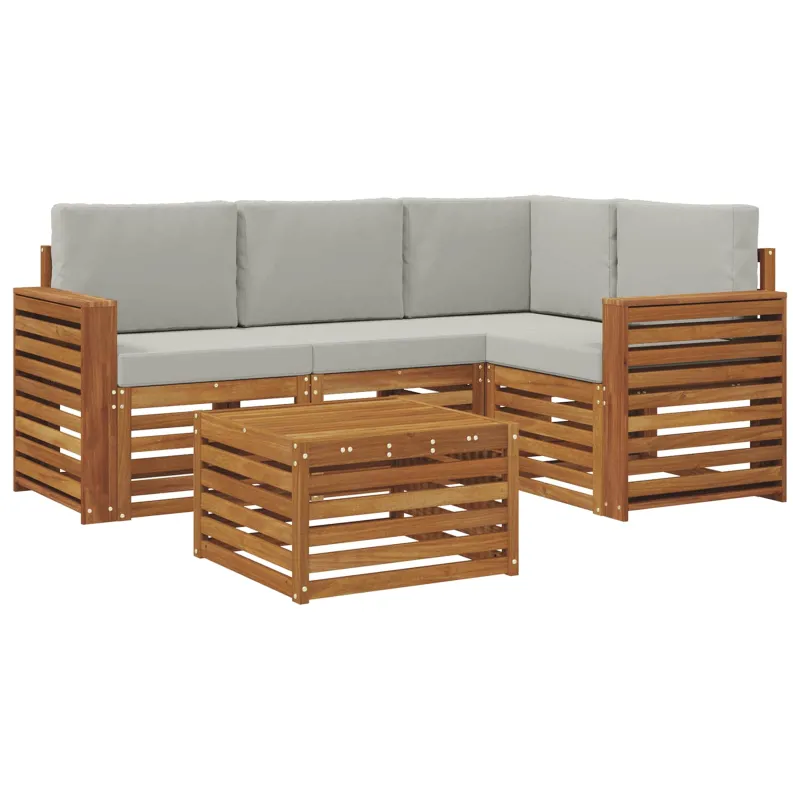 Lauko sofos komplektas 5 pcs Natūrali ir šviesiai pilka