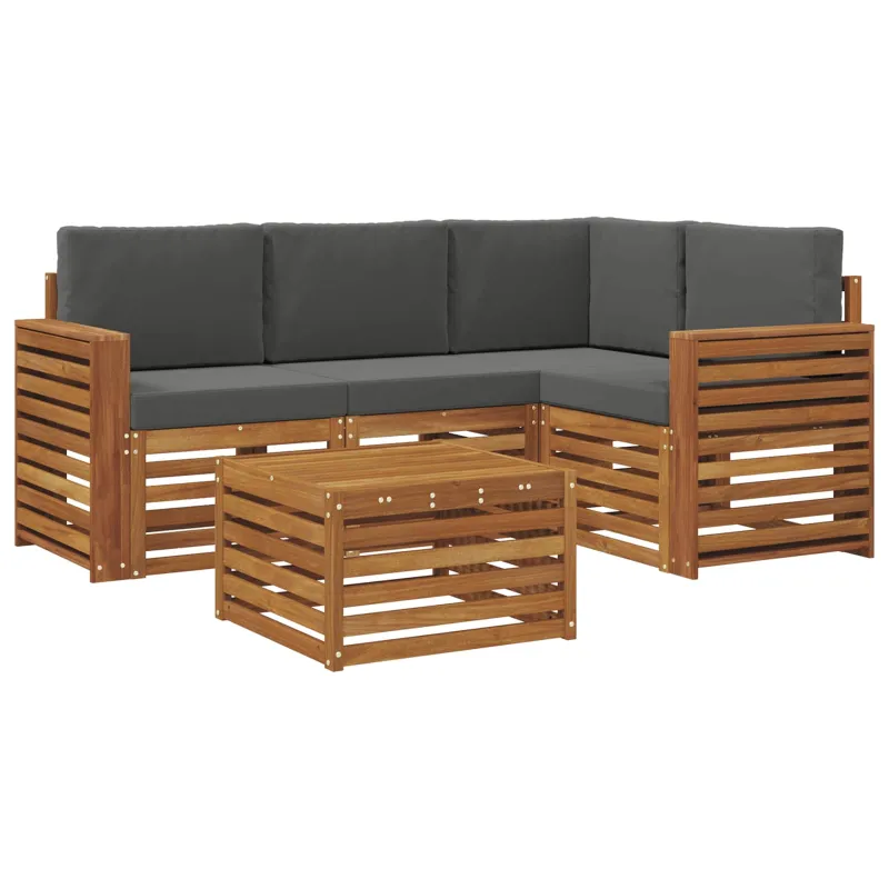 Lauko sofos komplektas su pagalve 5 pcs Natūralus ir antracitas
