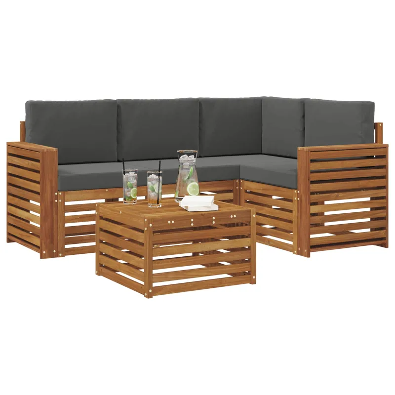 Lauko sofos komplektas su pagalve 5 pcs Natūralus ir antracitas