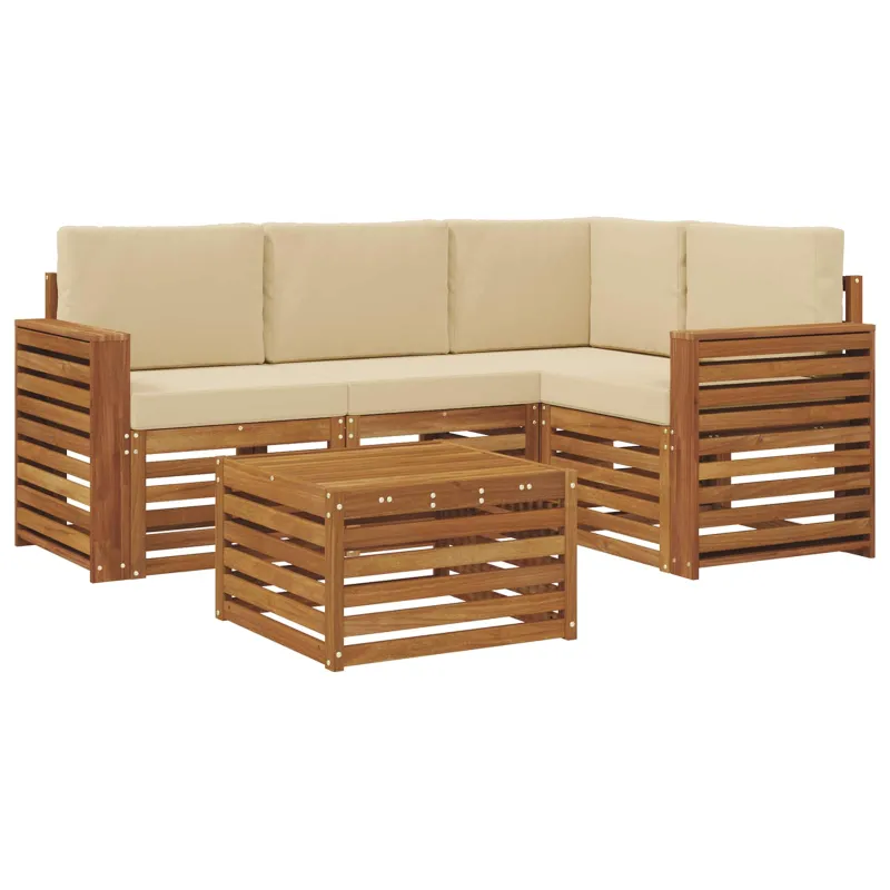 Lauko sofos komplektas su pagalve 5 pcs Natūralus ir bežinis
