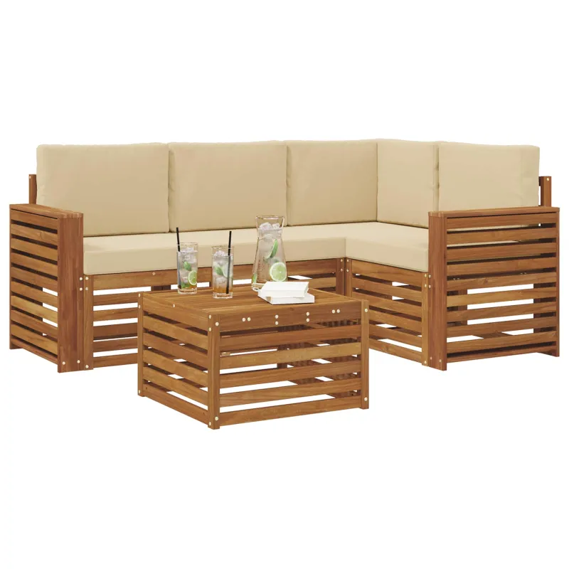 Lauko sofos komplektas su pagalve 5 pcs Natūralus ir bežinis