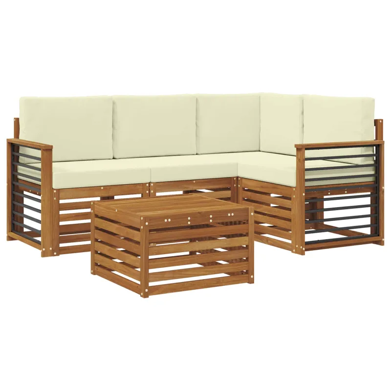 Lauko sofos komplektas su pagalve 5 pcs Natūralus ir grietinėlė