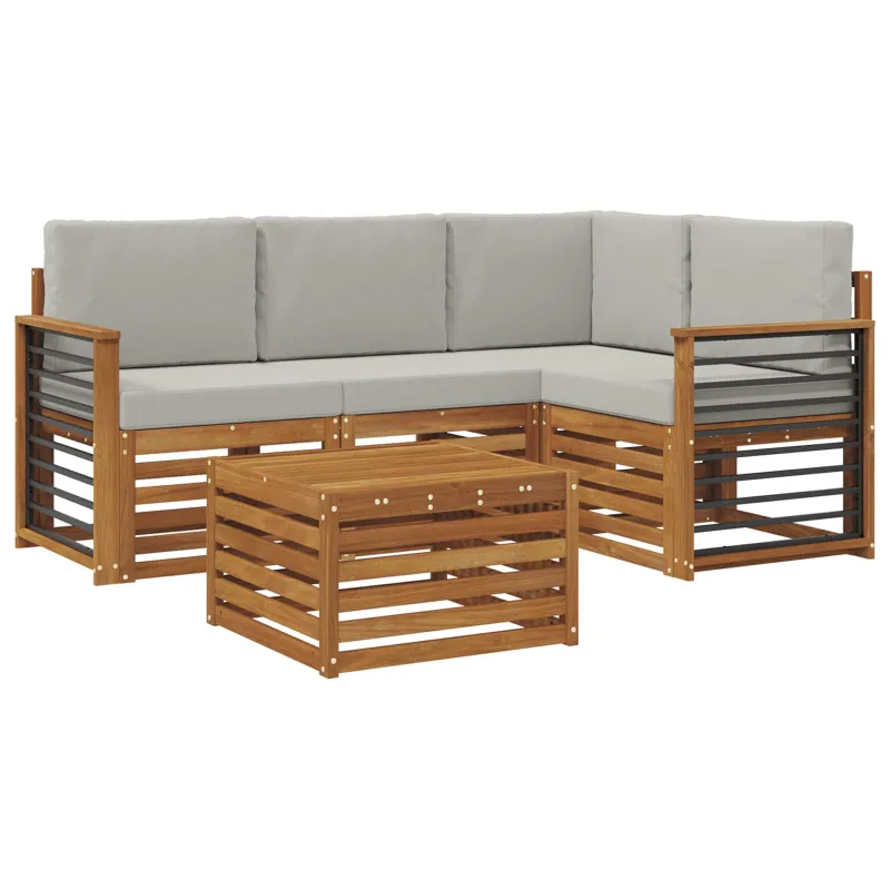 Lauko sofos komplektas 5 pcs Natūrali ir šviesiai pilka