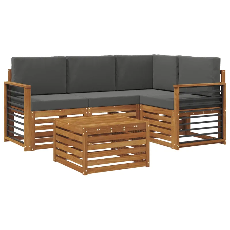 Lauko sofos komplektas su pagalve 5 pcs Natūralus ir antracitas