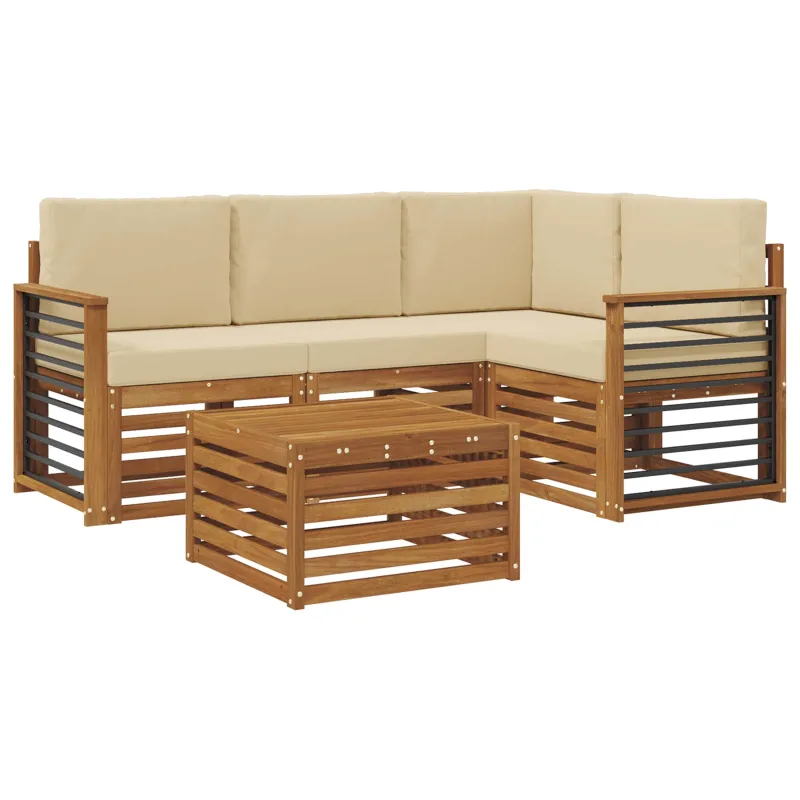 Lauko sofos komplektas su pagalve 5 pcs Natūralus ir bežinis