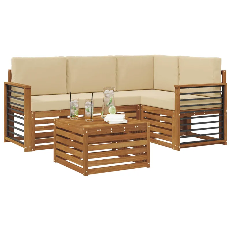 Lauko sofos komplektas su pagalve 5 pcs Natūralus ir bežinis