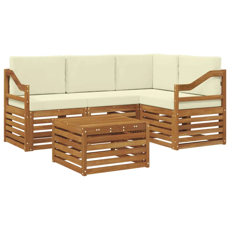 Lauko sofos komplektas su pagalve 5 pcs Natūralus ir grietinėlė