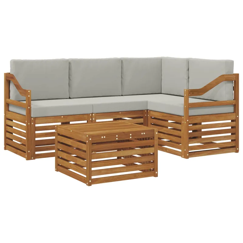 Lauko sofos komplektas 5 pcs Natūrali ir šviesiai pilka