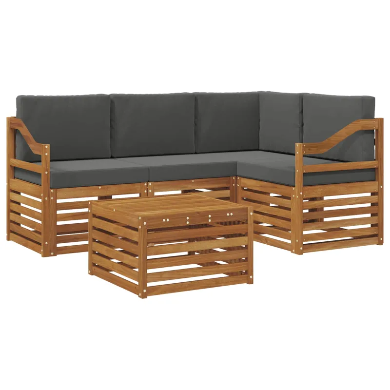 Lauko sofos komplektas su pagalve 5 pcs Natūralus ir antracitas