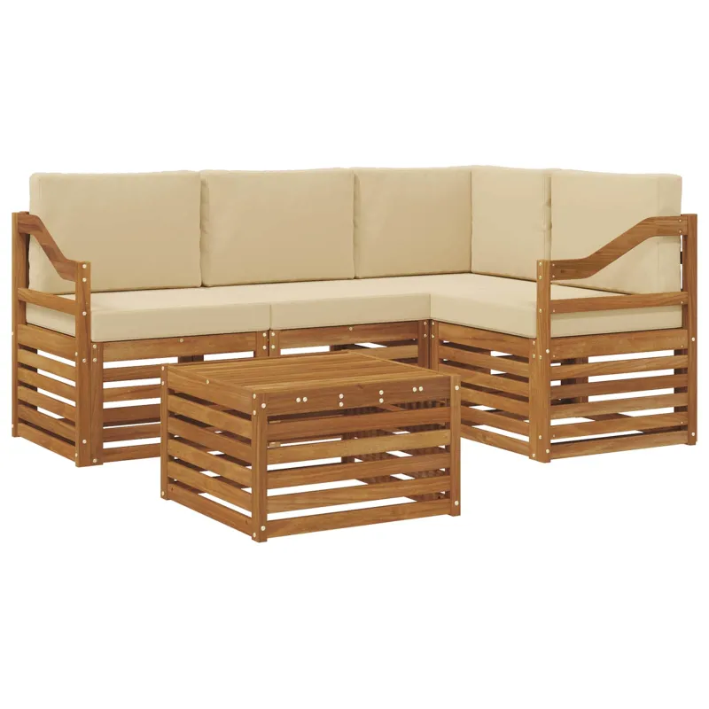 Lauko sofos komplektas su pagalve 5 pcs Natūralus ir bežinis