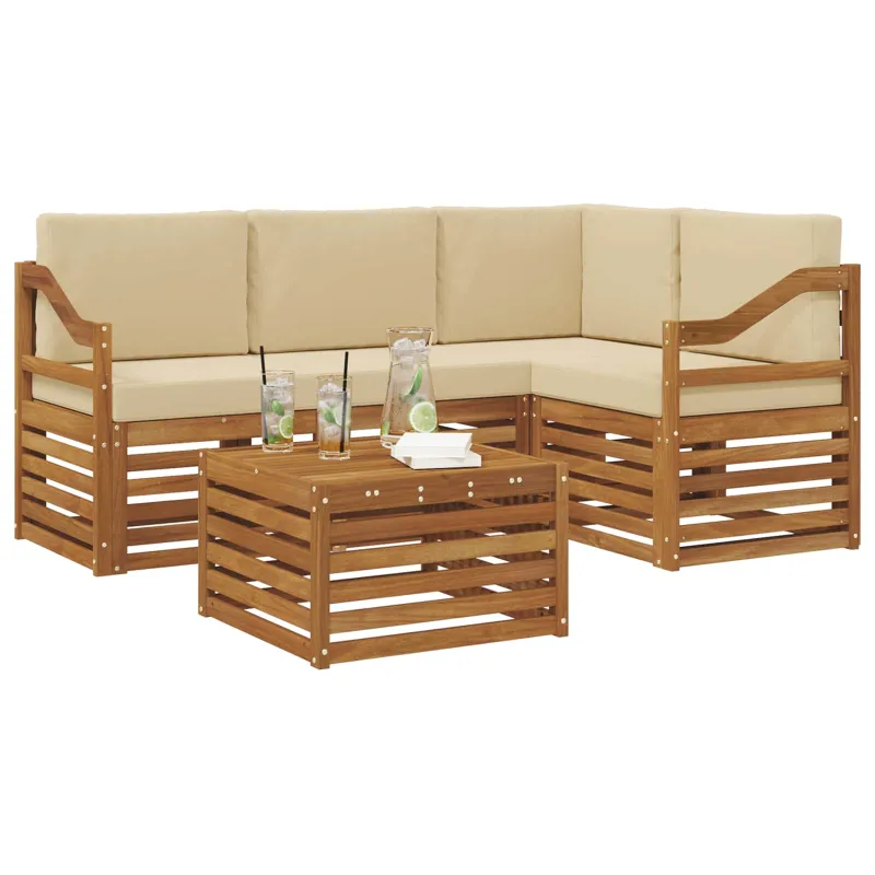 Lauko sofos komplektas su pagalve 5 pcs Natūralus ir bežinis