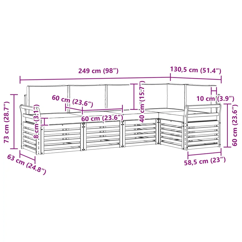 Sekcijos sofų komplektas 5 pcs Natūralus ir grietinėlė