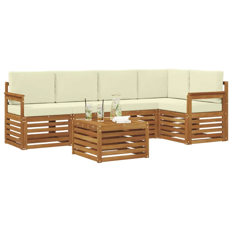 Sekcijos sofų komplektas 6 pcs Natūralus ir grietinėlė
