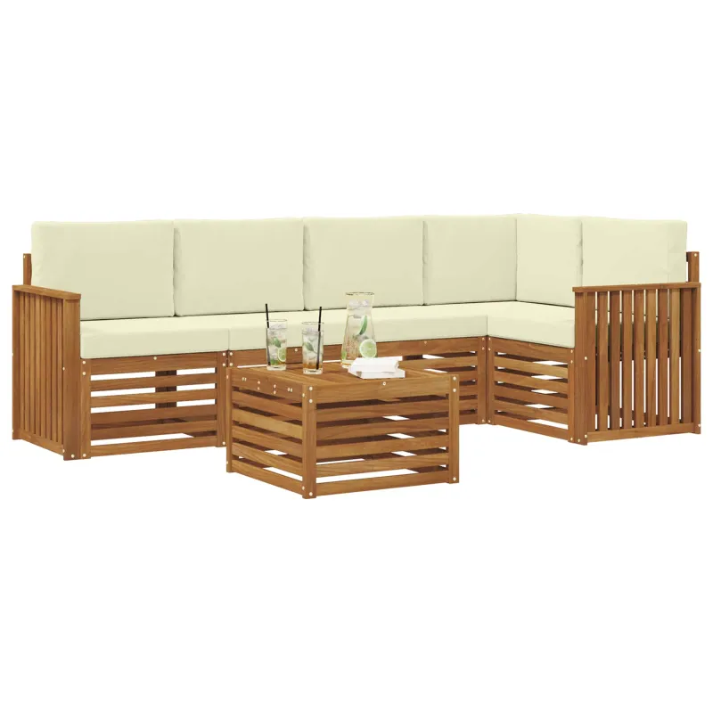 Sekcijos sofų komplektas 6 pcs Natūralus ir grietinėlė