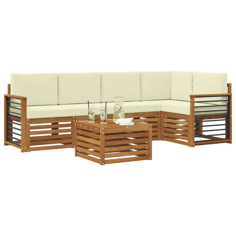 Sekcijos sofų komplektas 6 pcs Natūralus ir grietinėlė
