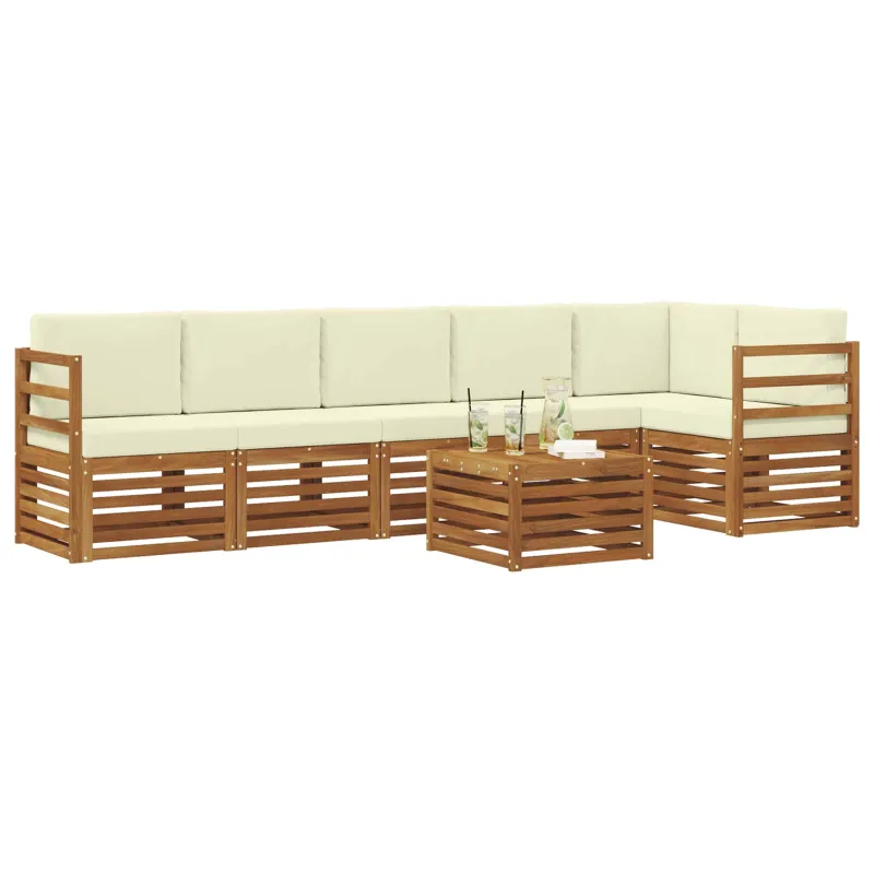 Sekcijos sofų komplektas 7 pcs Natūralus ir grietinėlė