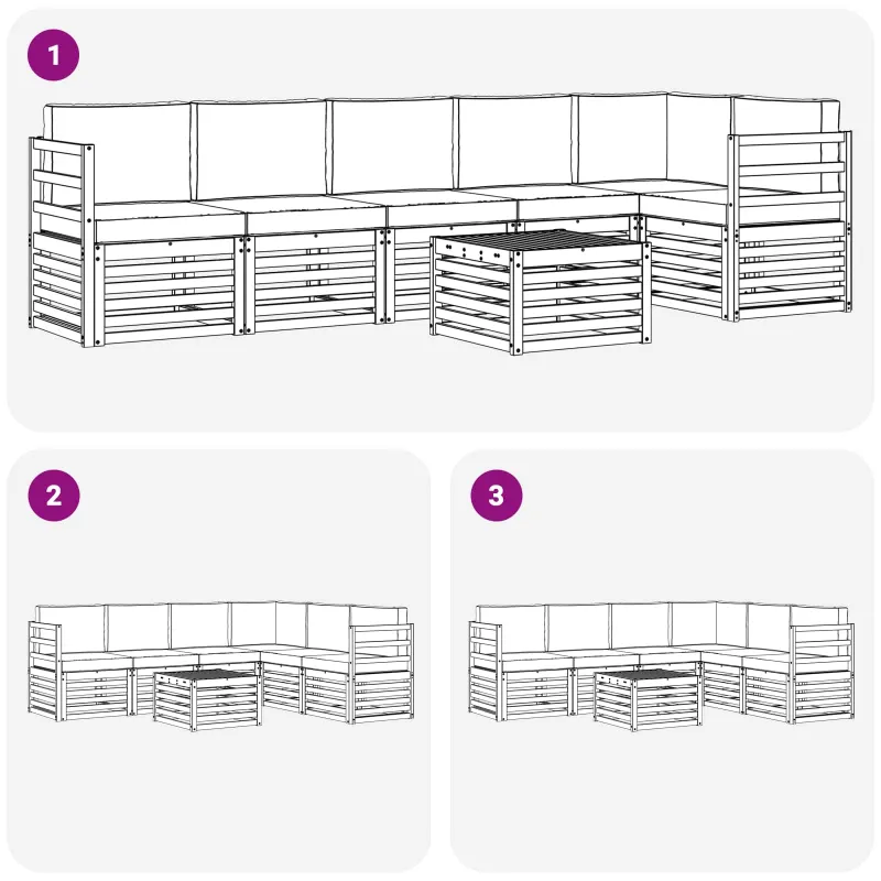 Sekcijos sofų komplektas 7 pcs Natūrali ir šviesiai pilka