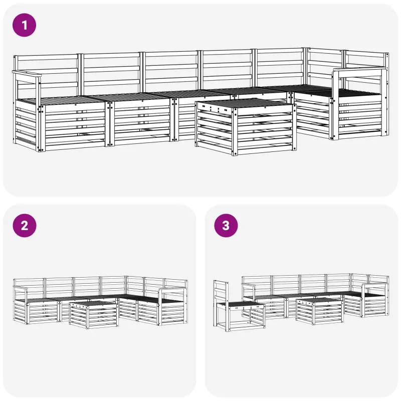 Sekcijos sofų komplektas 7 pcs Natūrali Kietos akacijos mediena