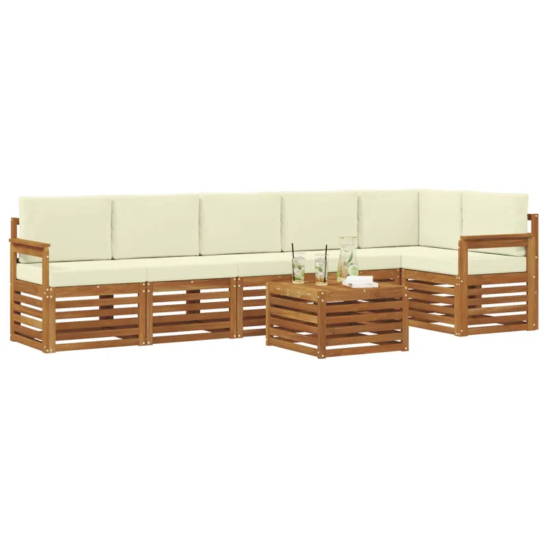 Sekcijos sofų komplektas 7 pcs Natūralus ir grietinėlė
