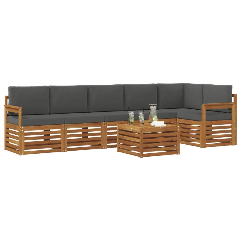 Sekcijos sofų komplektas 7 pcs Natūralus ir antracitas