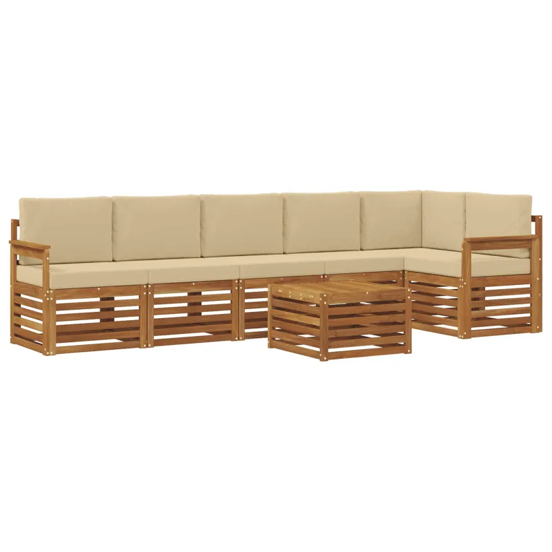 Sekcijos sofų komplektas su pagalve 7 pcs Natūralus ir bežinis
