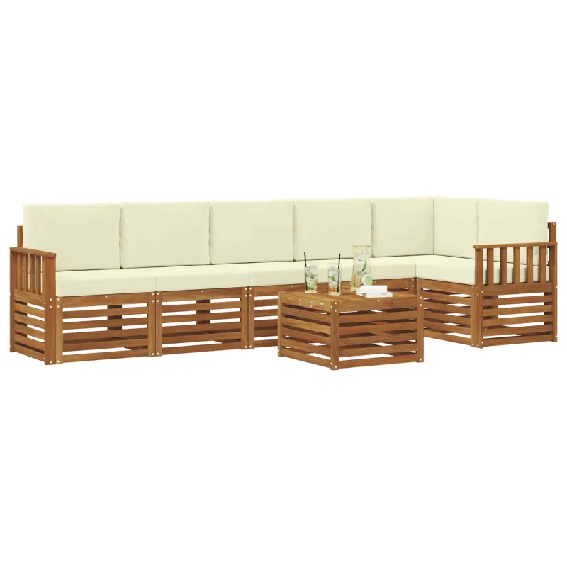 Sekcijos sofų komplektas 7 pcs Natūralus ir grietinėlė