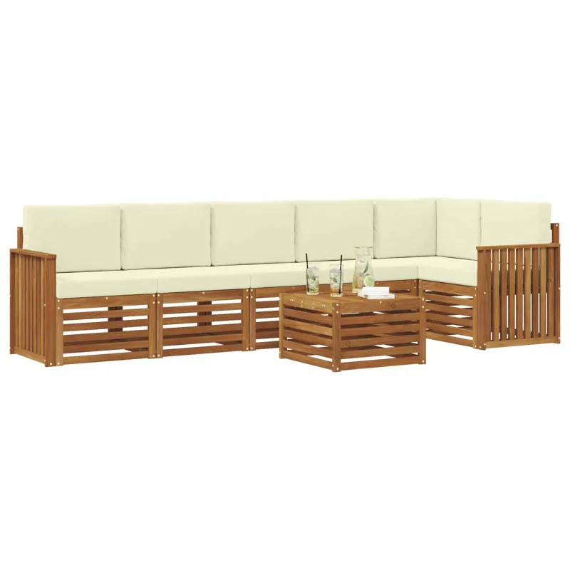 Sekcijos sofų komplektas 7 pcs Natūralus ir grietinėlė