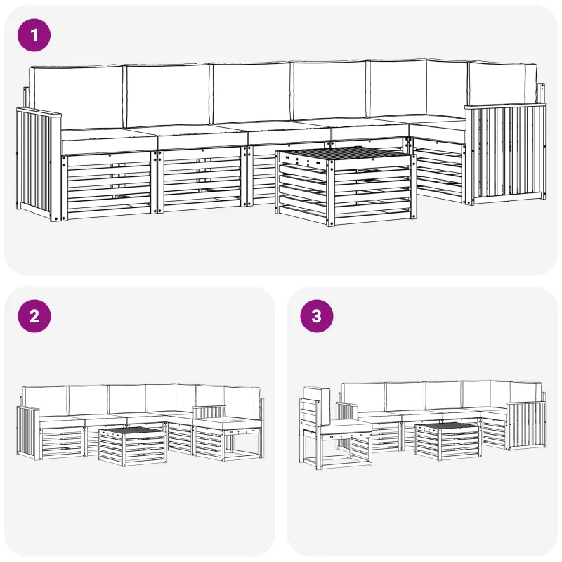 Sekcijos sofų komplektas 7 pcs Natūrali ir šviesiai pilka