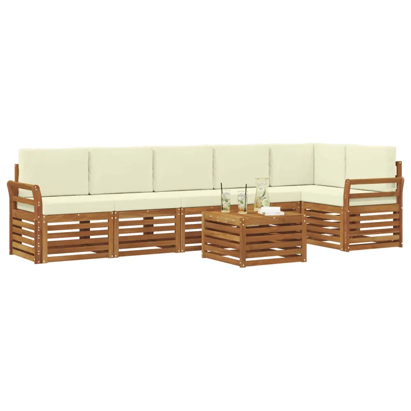 Sekcijos sofų komplektas 7 pcs Natūralus ir grietinėlė