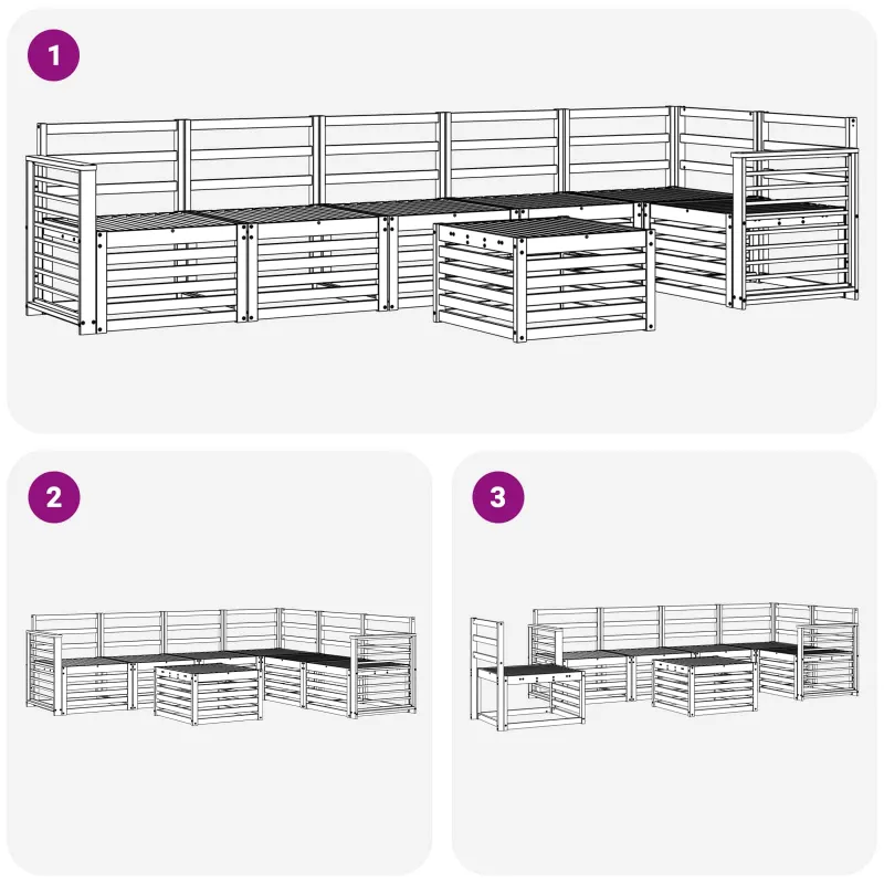 Sekcijos sofų komplektas 7 pcs Natūrali Kietos akacijos mediena