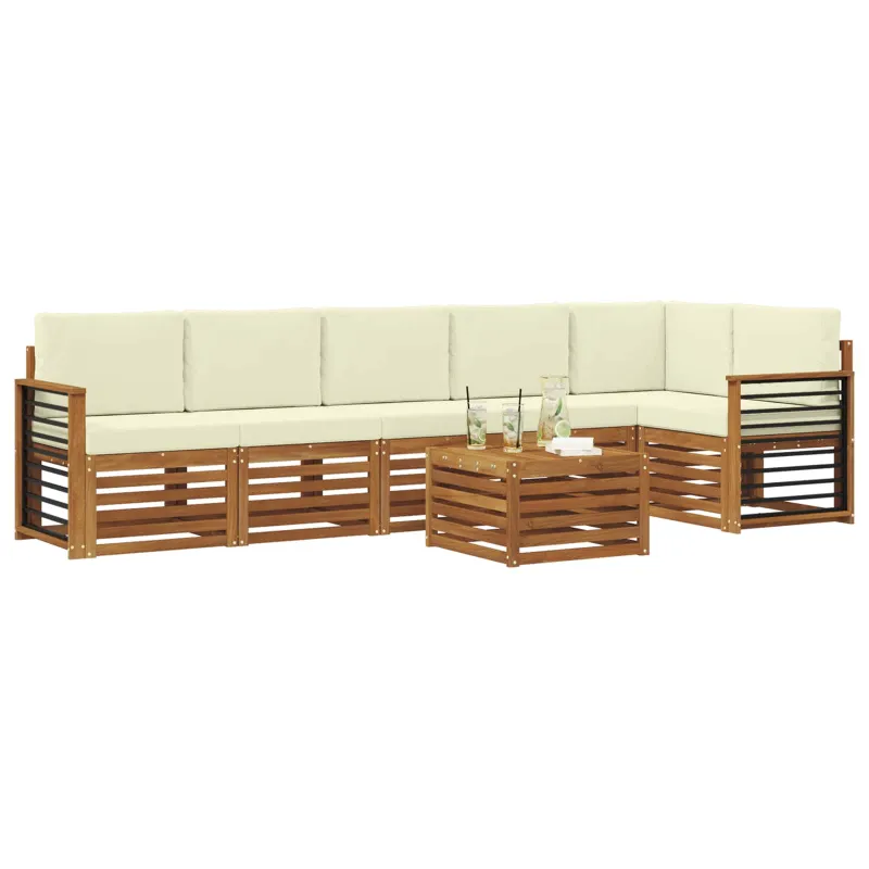 Sekcijos sofų komplektas 7 pcs Natūralus ir grietinėlė