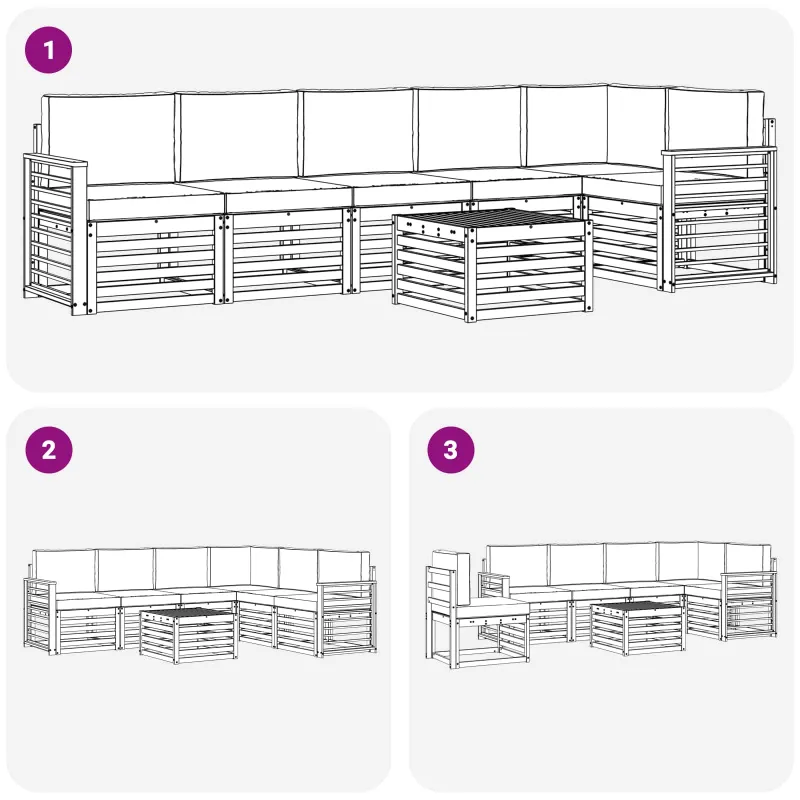 Sekcijos sofų komplektas 7 pcs Natūralus ir antracitas