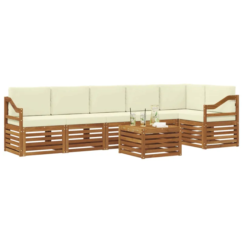 Sekcijos sofų komplektas 7 pcs Natūralus ir grietinėlė