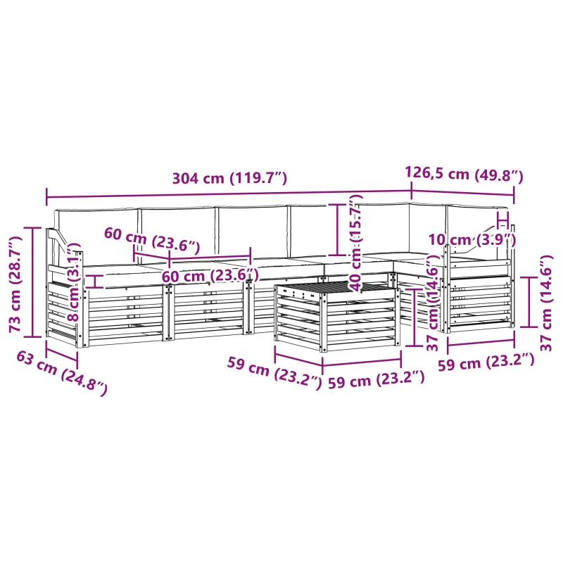 Sekcijos sofų komplektas su pagalve 7 pcs Natūralus ir bežinis
