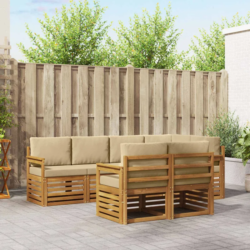 Sekcijos sofų komplektas su pagalve 7 pcs Natūralus ir bežinis
